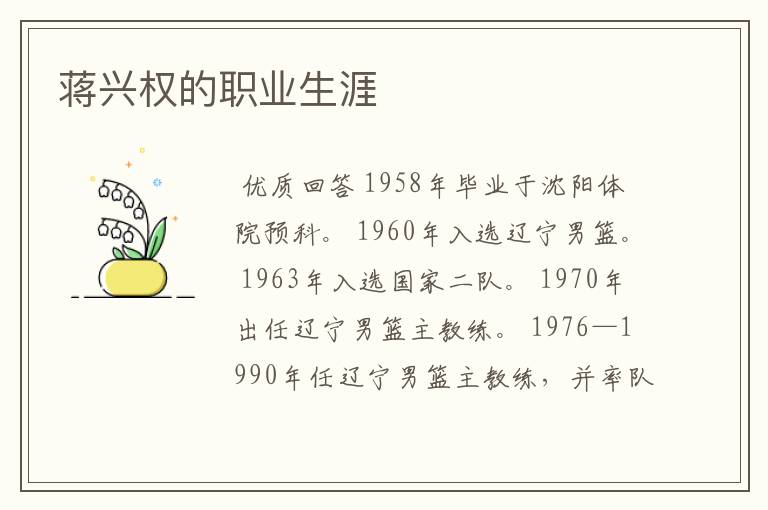 蒋兴权的职业生涯