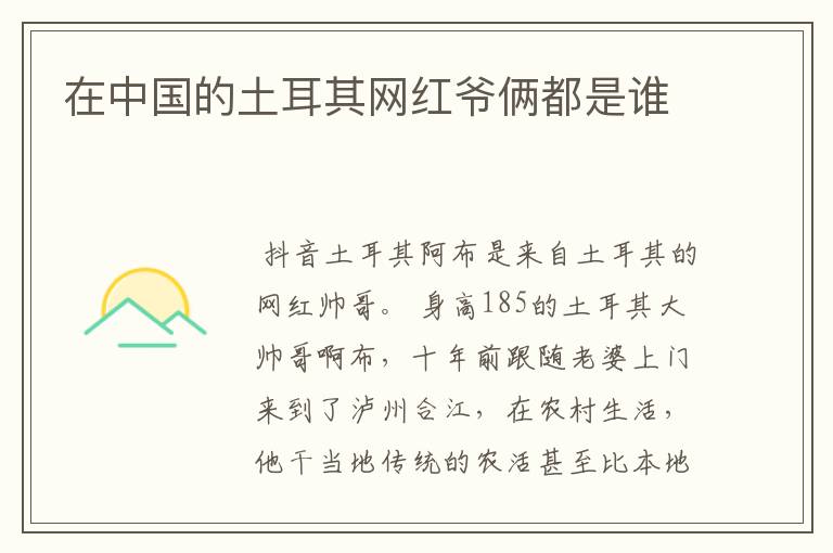 在中国的土耳其网红爷俩都是谁