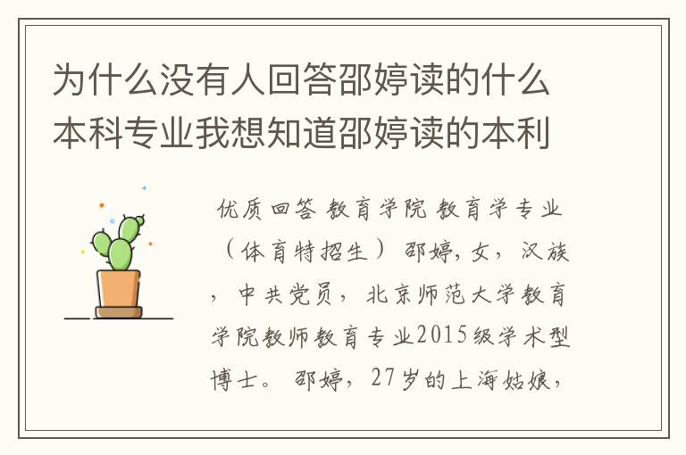 为什么没有人回答邵婷读的什么本科专业我想知道邵婷读的本利专业和体育有关吗?
