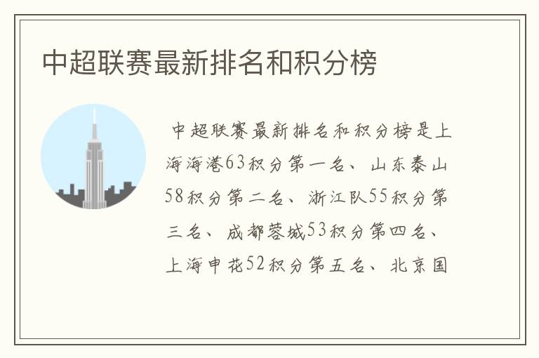 中超联赛最新排名和积分榜