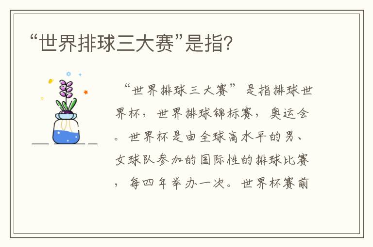 “世界排球三大赛”是指?