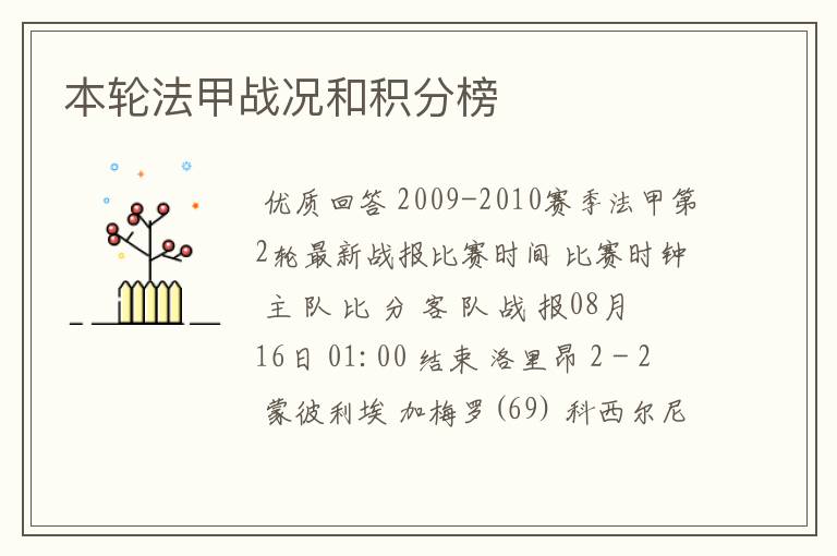 本轮法甲战况和积分榜