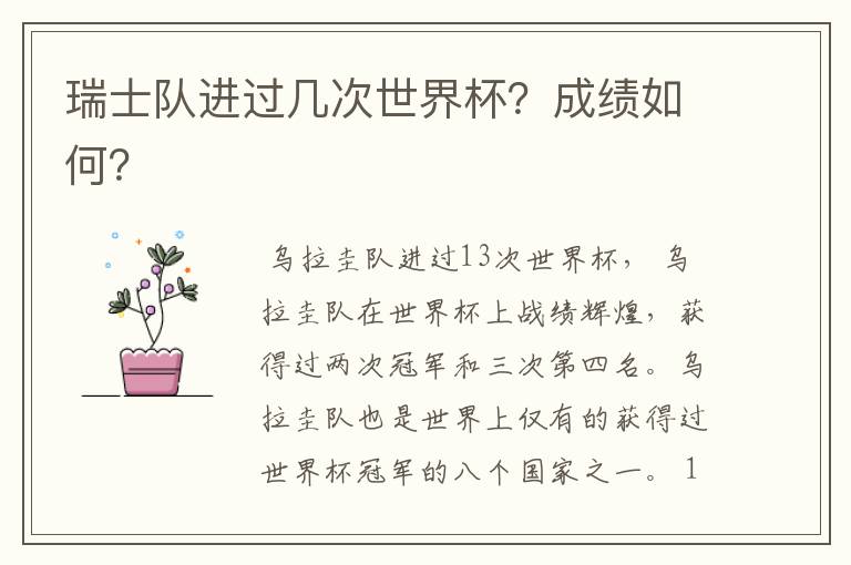 瑞士队进过几次世界杯？成绩如何？