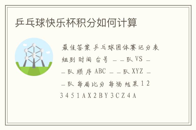 乒乓球快乐杯积分如何计算