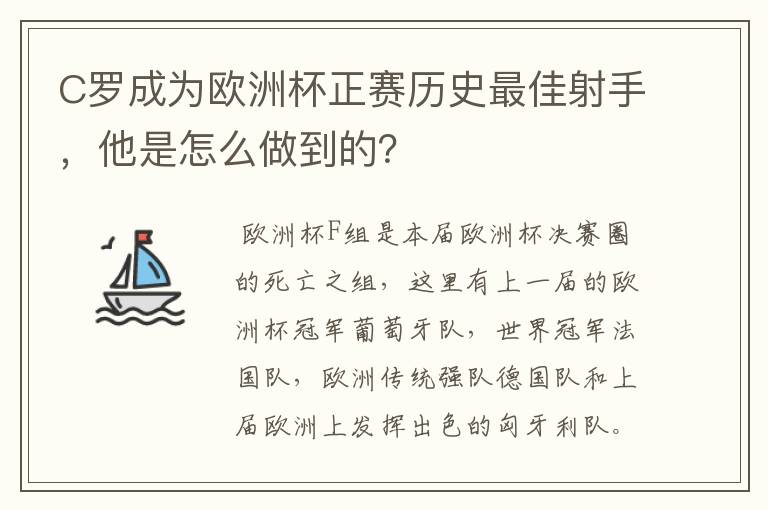 C罗成为欧洲杯正赛历史最佳射手,他是怎么做到的?