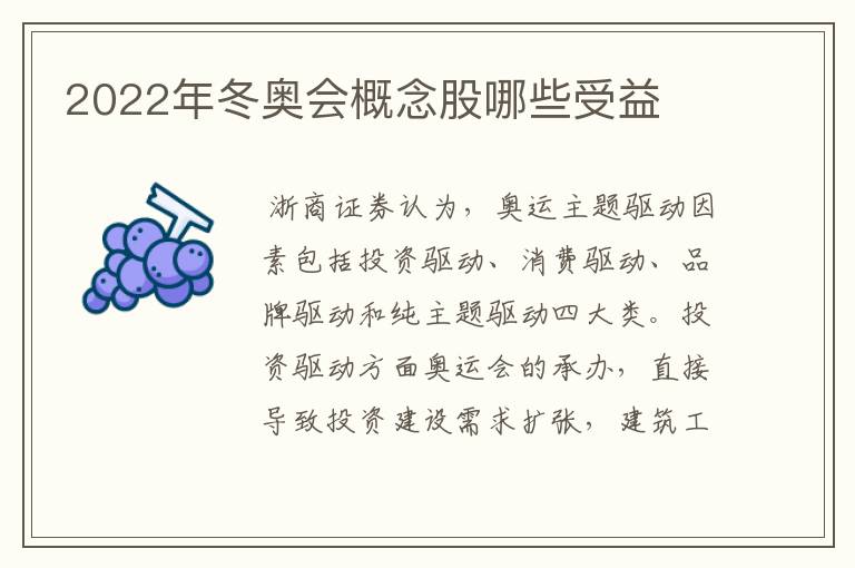 2022年冬奥会概念股哪些受益