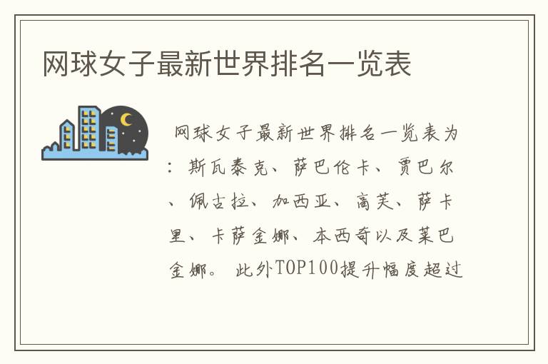 网球女子最新世界排名一览表