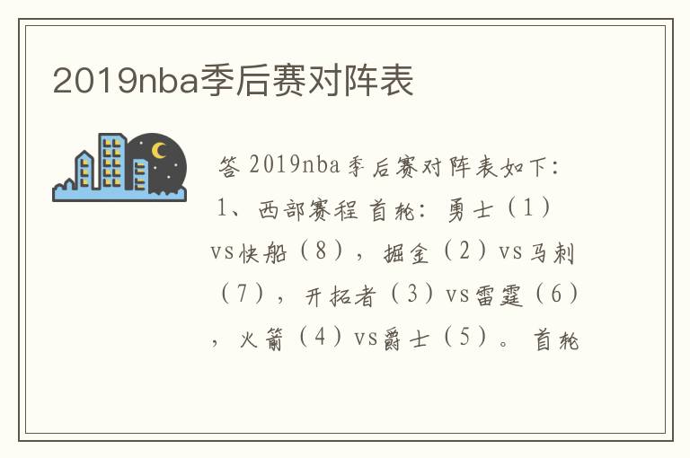 2019nba季后赛对阵表