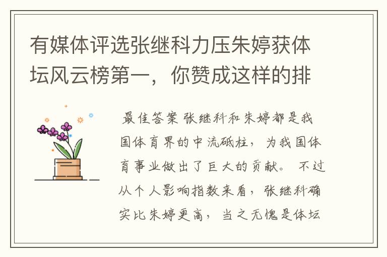 有媒体评选张继科力压朱婷获体坛风云榜第一,你赞成这样的排名吗?