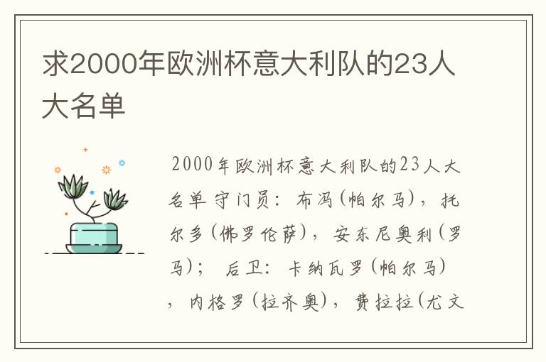 求2000年欧洲杯意大利队的23人大名单