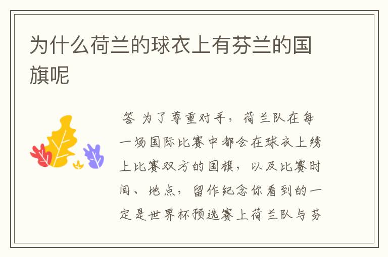 为什么荷兰的球衣上有芬兰的国旗呢