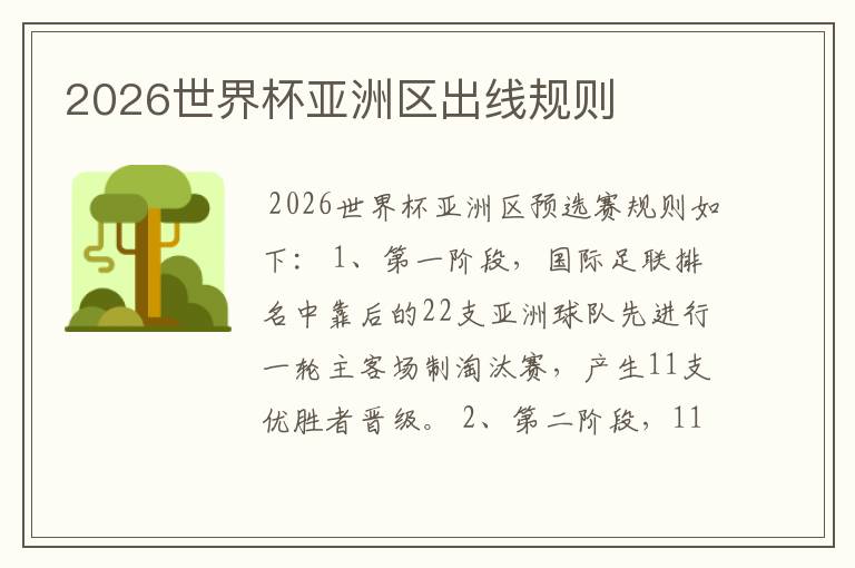 2026世界杯亚洲区出线规则