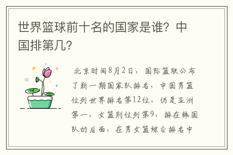 世界篮球前十名的国家是谁?中国排第几?