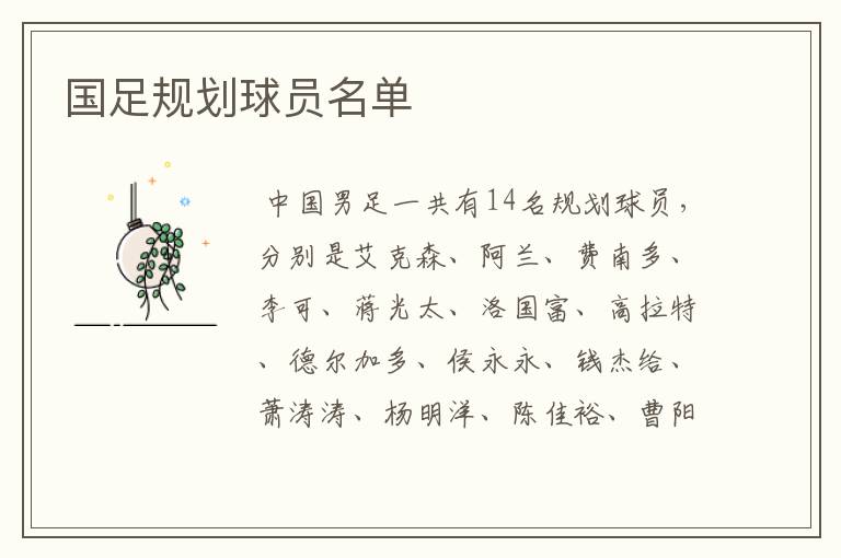 国足规划球员名单