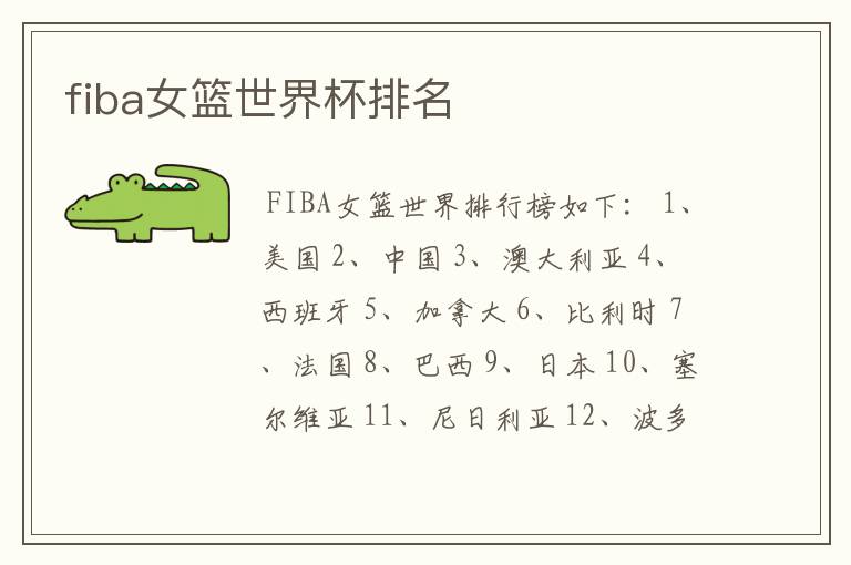 fiba女篮世界杯排名