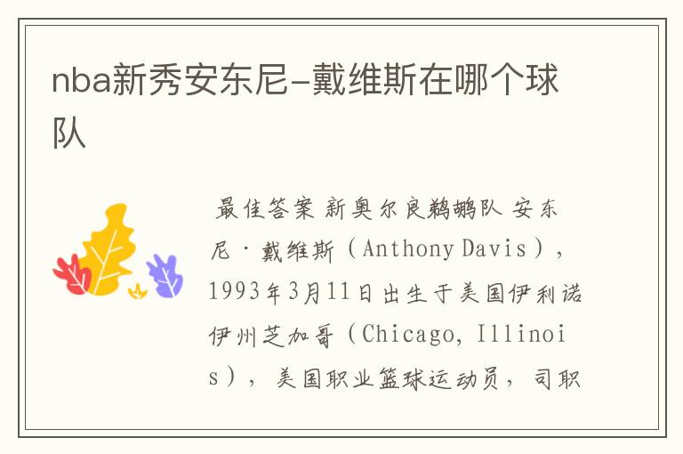 nba新秀安东尼-戴维斯在哪个球队