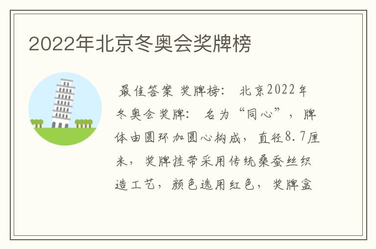 2022年北京冬奥会奖牌榜