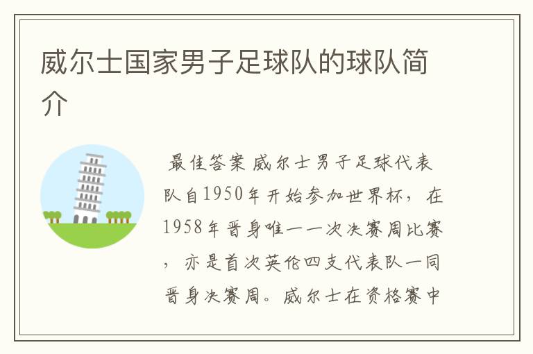 威尔士国家男子足球队的球队简介
