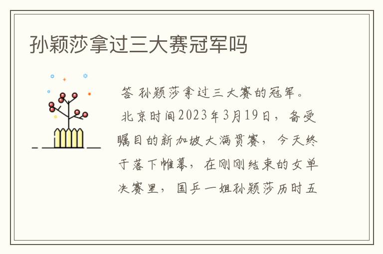 孙颖莎拿过三大赛冠军吗