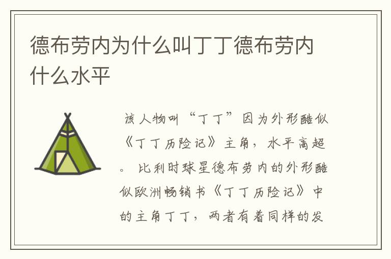 德布劳内为什么叫丁丁德布劳内什么水平