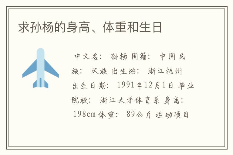 求孙杨的身高、体重和生日