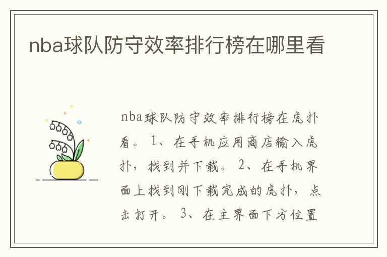 nba球队防守效率排行榜在哪里看