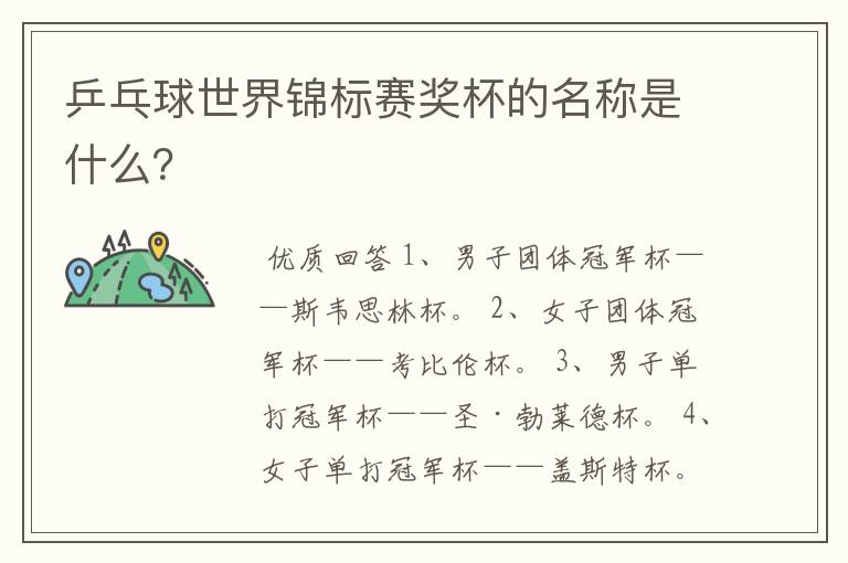 乒乓球世界锦标赛奖杯的名称是什么?