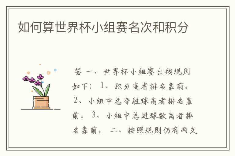 如何算世界杯小组赛名次和积分