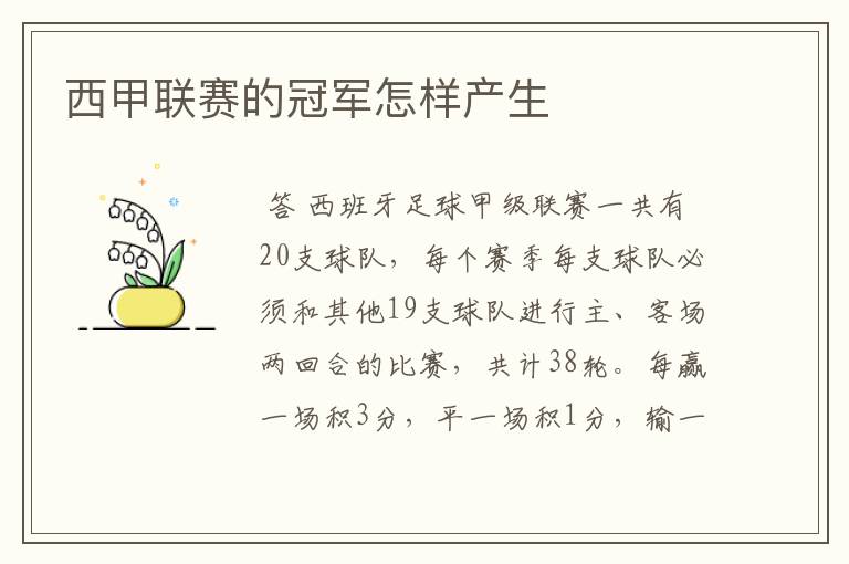 西甲联赛的冠军怎样产生