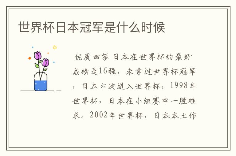 世界杯日本冠军是什么时候