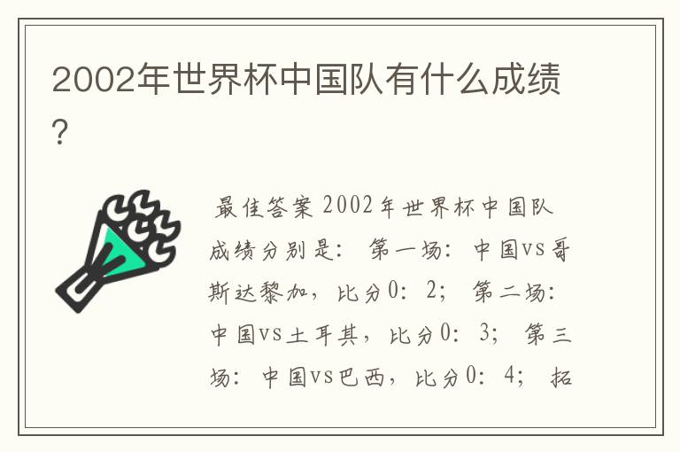 2002年世界杯中国队有什么成绩?