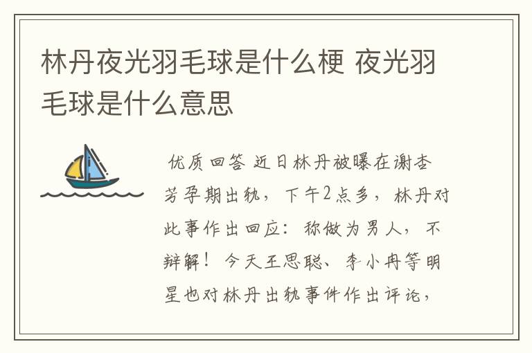 林丹夜光羽毛球是什么梗 夜光羽毛球是什么意思
