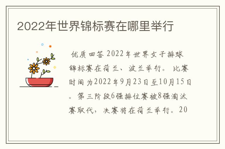 2022年世界锦标赛在哪里举行