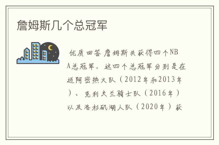 詹姆斯几个总冠军