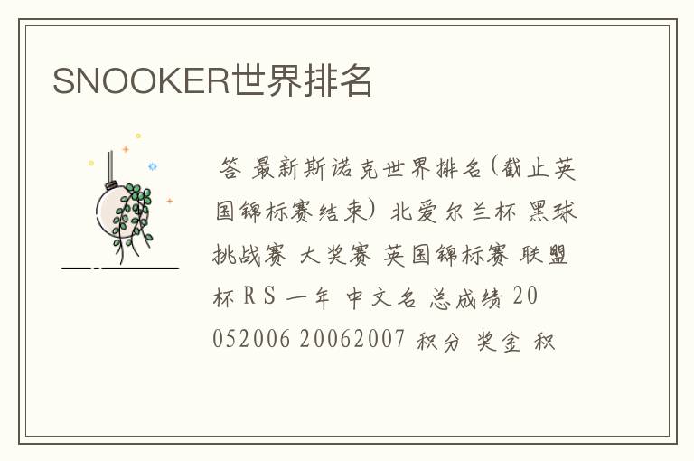 SNOOKER世界排名