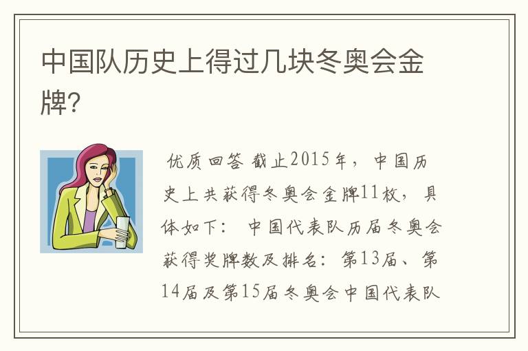 中国队历史上得过几块冬奥会金牌?