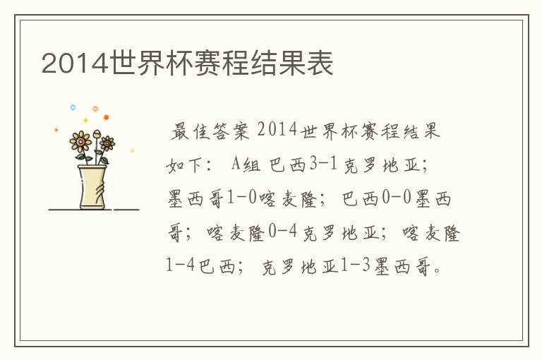 2014世界杯赛程结果表