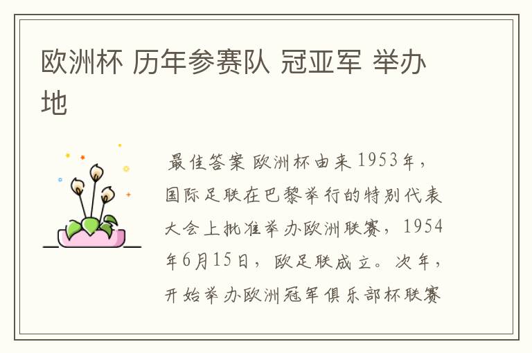欧洲杯 历年参赛队 冠亚军 举办地