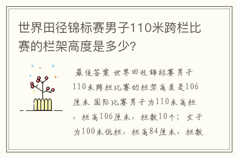 世界田径锦标赛男子110米跨栏比赛的栏架高度是多少?
