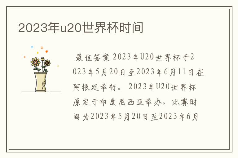 2023年u20世界杯时间