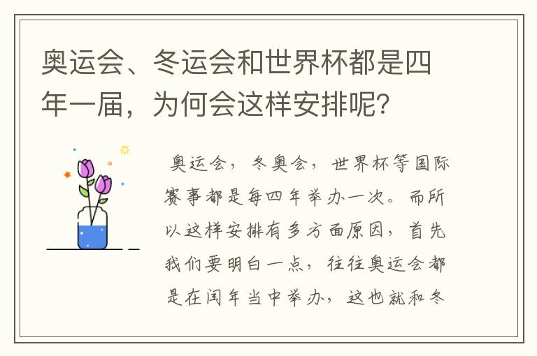 奥运会、冬运会和世界杯都是四年一届,为何会这样安排呢?