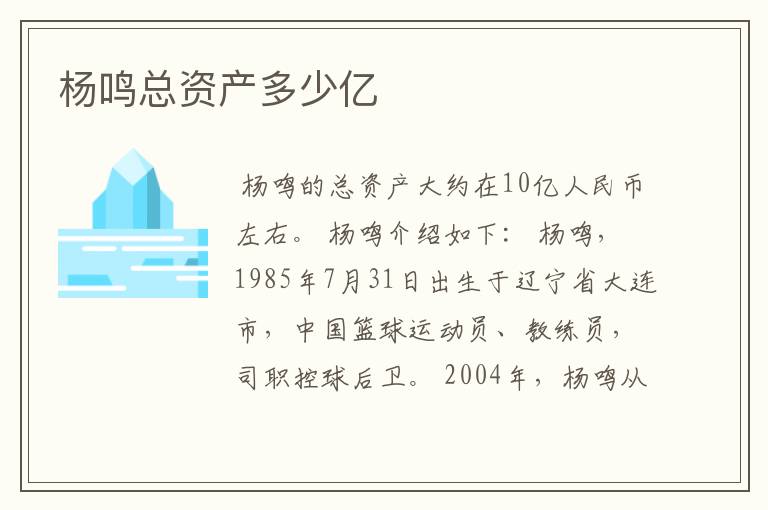 杨鸣总资产多少亿