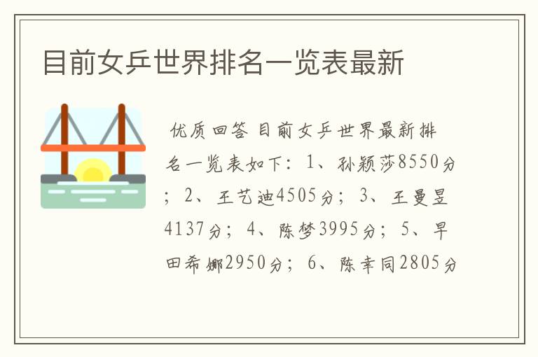 目前女乒世界排名一览表最新