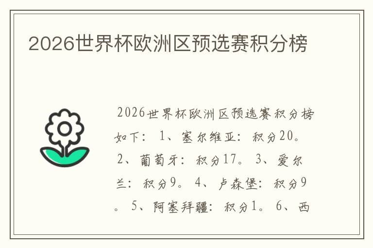 2026世界杯欧洲区预选赛积分榜
