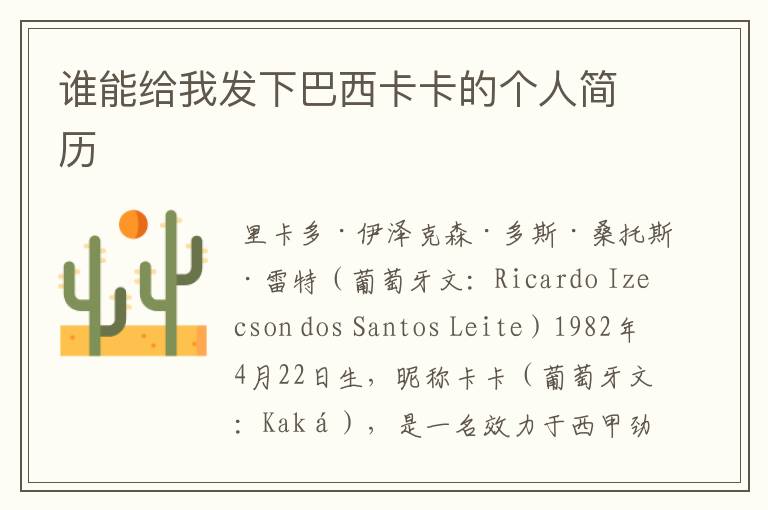谁能给我发下巴西卡卡的个人简历