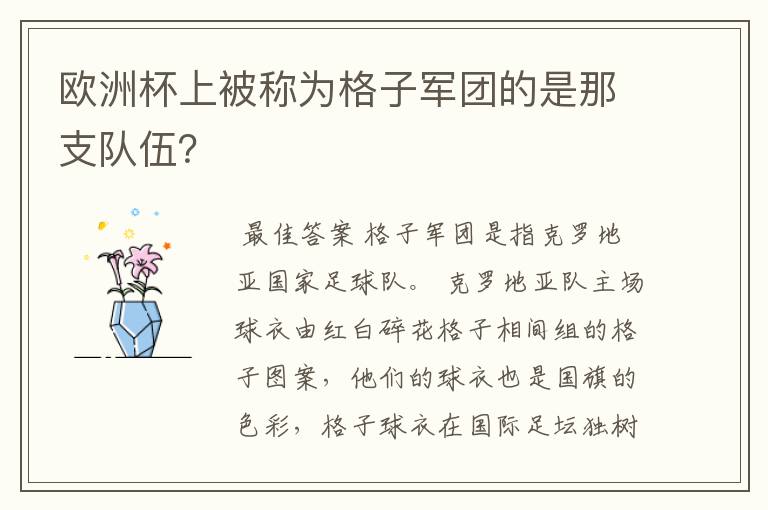 欧洲杯上被称为格子军团的是那支队伍?