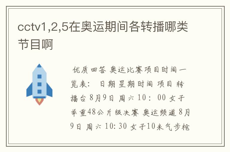 cctv1,2,5在奥运期间各转播哪类节目啊