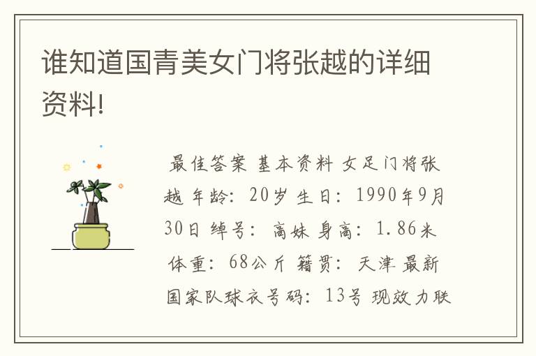 谁知道国青美女门将张越的详细资料!