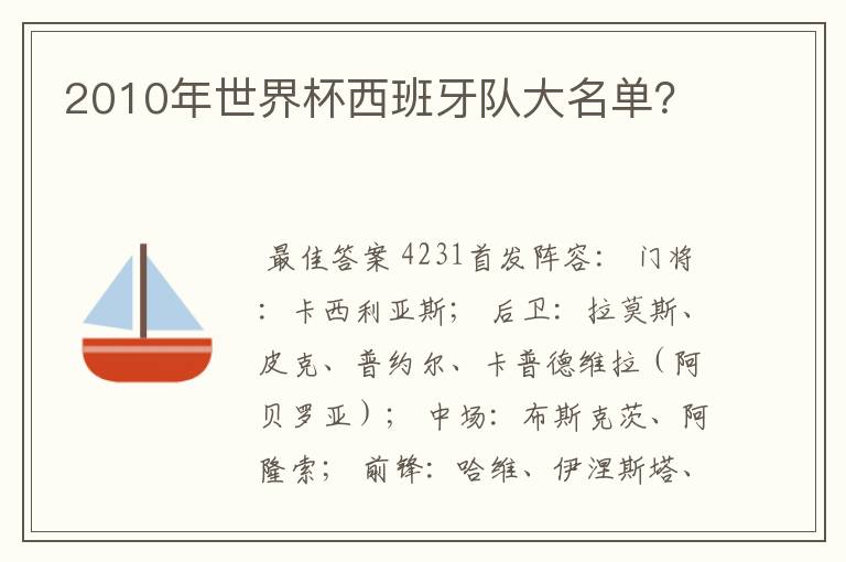 2010年世界杯西班牙队大名单?