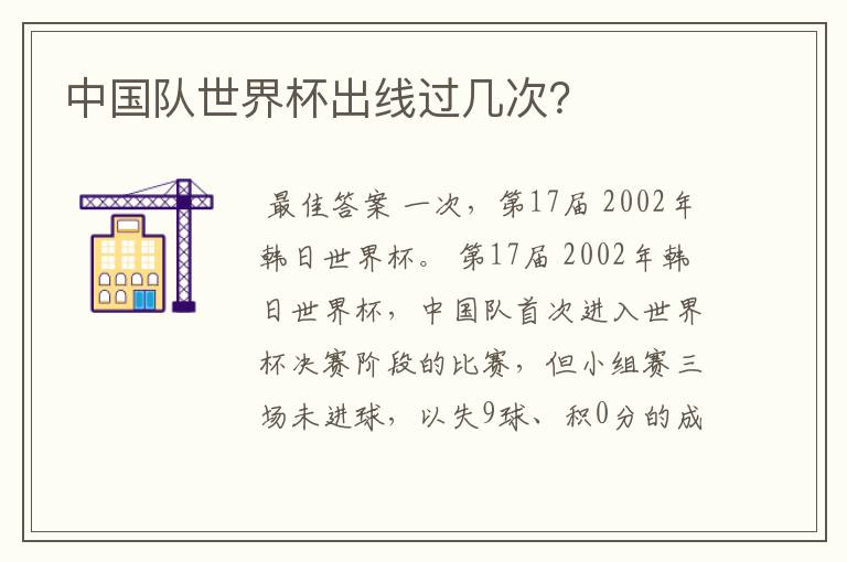 中国队世界杯出线过几次?